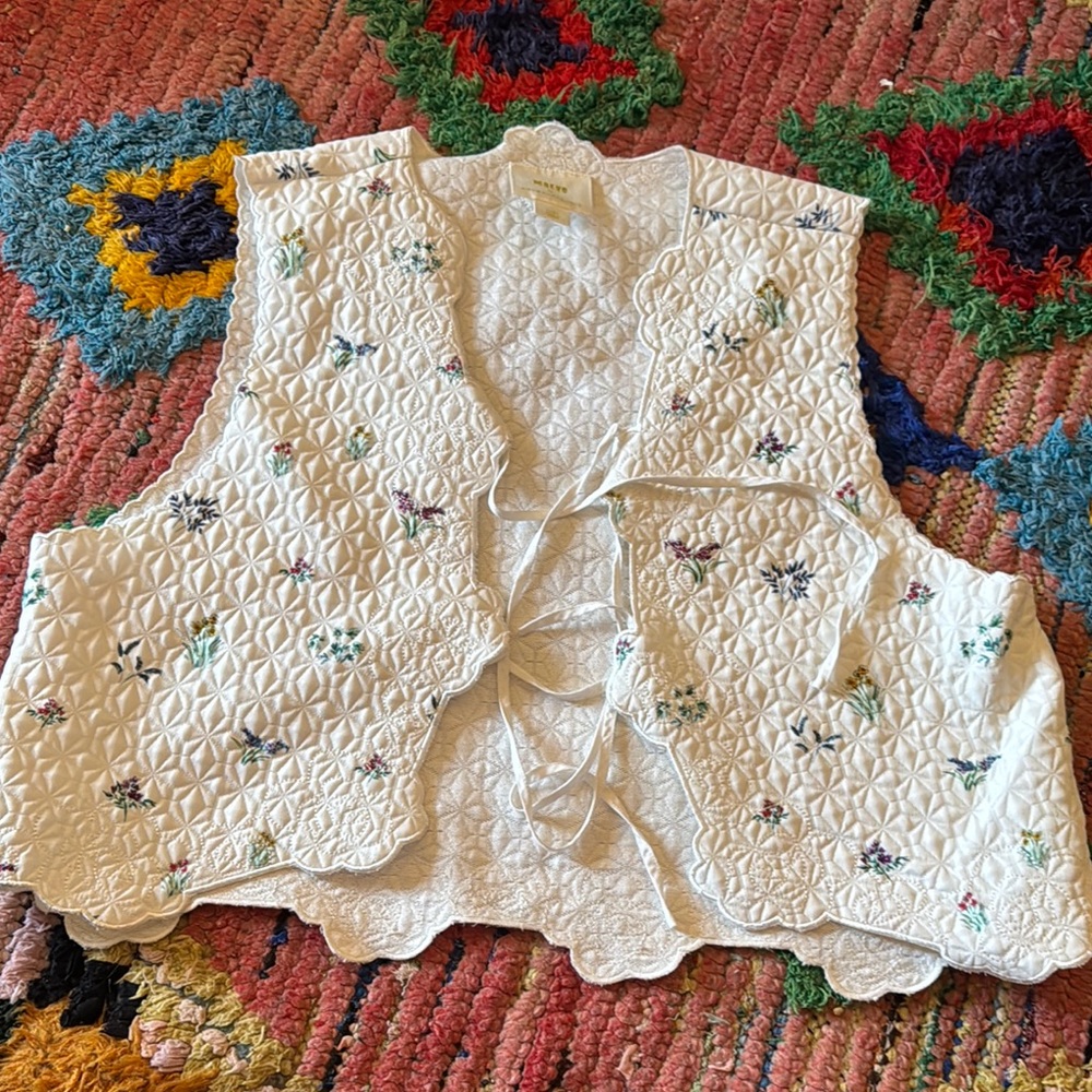 Anthropologie Floral Tie Vest